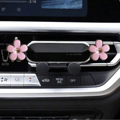 1pc Elegant Flower Car Phone Holder, Exquisite Flower Air Vent Clip Design, Horizontal & Vertical Installation, Auto Lock Stable, Universal Car Navigation Bracket, Fashionable Car Accessory To Add Ref