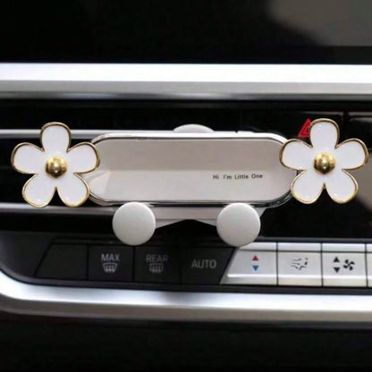 1pc Elegant Flower Car Phone Holder, Exquisite Flower Air Vent Clip Design, Horizontal & Vertical Installation, Auto Lock Stable, Universal Car Navigation Bracket, Fashionable Car Accessory To Add Ref