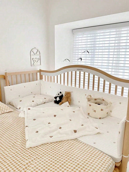 1pc Embroidered Baby Blanket, Infant Fleece Wrap Swaddle Blanket, Warm Multi-Bear Pattern Blanket For Newborn Baby All Season Use, Portable For Outdoor
