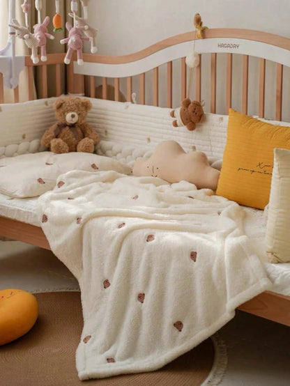 1pc Embroidered Baby Blanket, Infant Fleece Wrap Swaddle Blanket, Warm Multi-Bear Pattern Blanket For Newborn Baby All Season Use, Portable For Outdoor