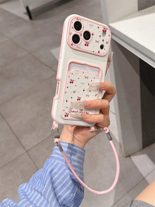 1pc Fashion Bow, Cherry, Star, Letter Pattern, Stylish Card Holder Lanyard, Shockproof TPU Phone Case, Suitable As Holiday Gift For Apple 11/12/13/14/14Plus/15/15Plus/16/16Plus/17/17Pro