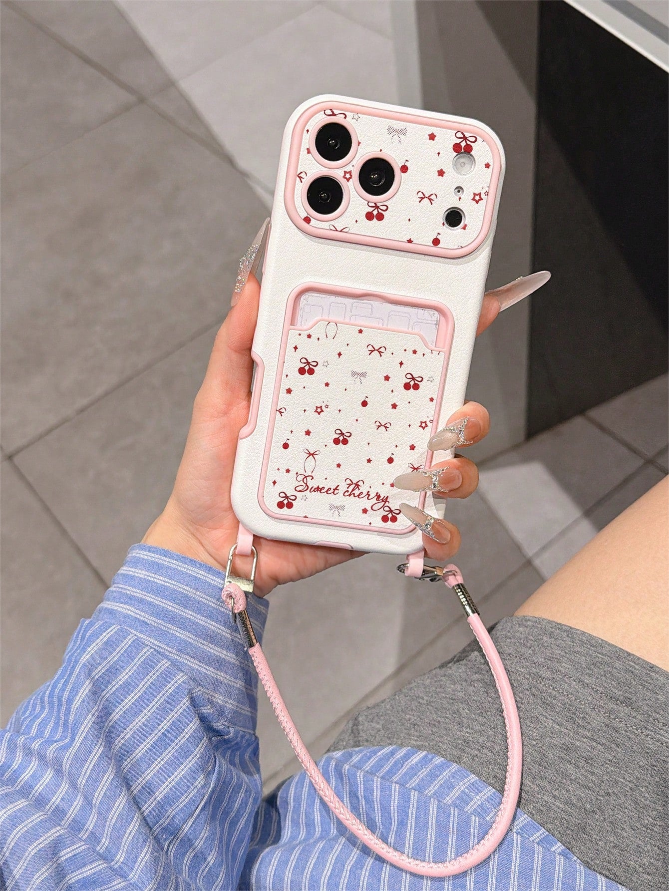 1pc Fashion Bow, Cherry, Star, Letter Pattern, Stylish Card Holder Lanyard, Shockproof TPU Phone Case, Suitable As Holiday Gift For Apple 11/12/13/14/14Plus/15/15Plus/16/16Plus/17/17Pro