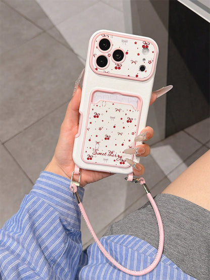 1pc Fashion Bow, Cherry, Star, Letter Pattern, Stylish Card Holder Lanyard, Shockproof TPU Phone Case, Suitable As Holiday Gift For Apple 11/12/13/14/14Plus/15/15Plus/16/16Plus/17/17Pro