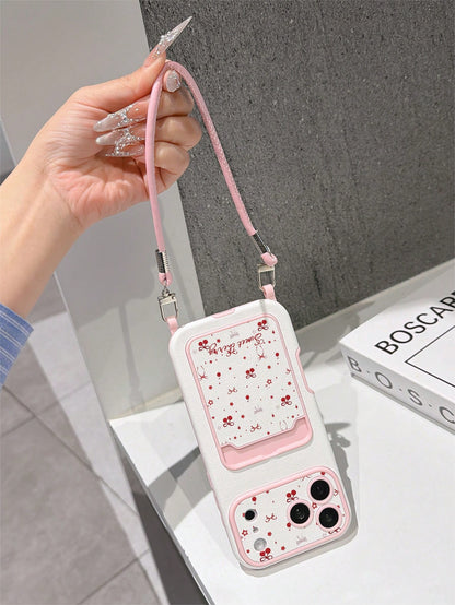 1pc Fashion Bow, Cherry, Star, Letter Pattern, Stylish Card Holder Lanyard, Shockproof TPU Phone Case, Suitable As Holiday Gift For Apple 11/12/13/14/14Plus/15/15Plus/16/16Plus/17/17Pro