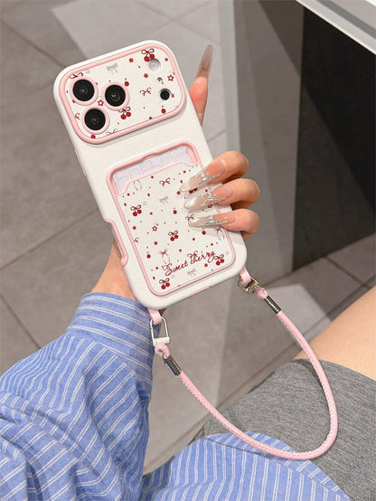 1pc Fashion Bow, Cherry, Star, Letter Pattern, Stylish Card Holder Lanyard, Shockproof TPU Phone Case, Suitable As Holiday Gift For Apple 11/12/13/14/14Plus/15/15Plus/16/16Plus/17/17Pro