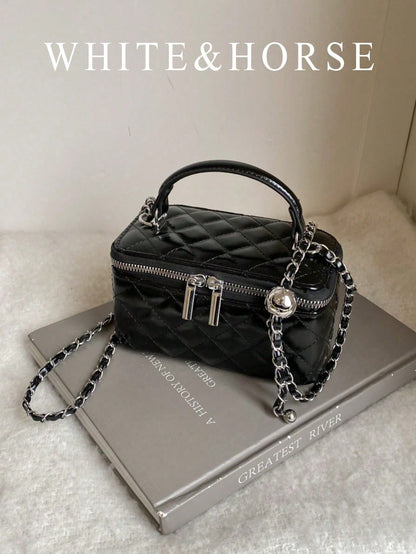1pc Fashion PU Quilted Diamond Stitch Zipper Clutch Bag, Versatile Ladies Handbag With Detachable Shoulder Chain