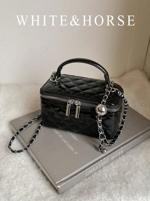 1pc Fashion PU Quilted Diamond Stitch Zipper Clutch Bag, Versatile Ladies Handbag With Detachable Shoulder Chain
