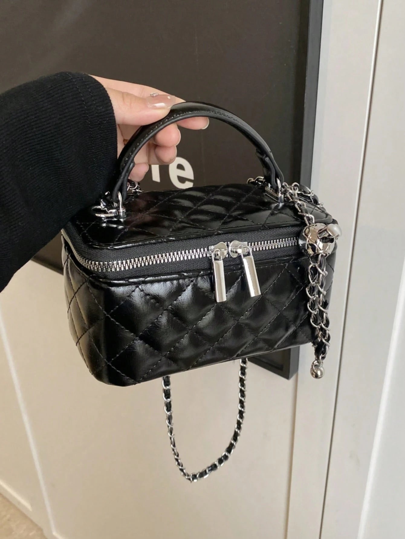 1pc Fashion PU Quilted Diamond Stitch Zipper Clutch Bag, Versatile Ladies Handbag With Detachable Shoulder Chain