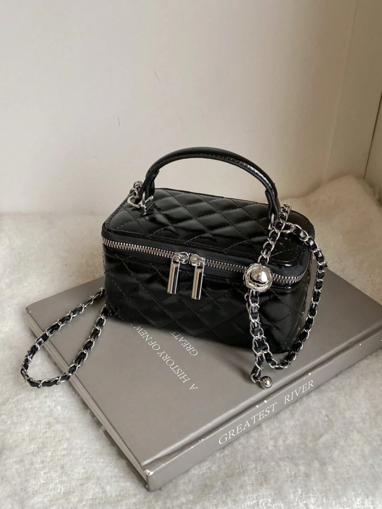 1pc Fashion PU Quilted Diamond Stitch Zipper Clutch Bag, Versatile Ladies Handbag With Detachable Shoulder Chain