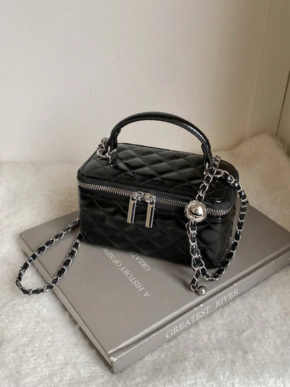 1pc Fashion PU Quilted Diamond Stitch Zipper Clutch Bag, Versatile Ladies Handbag With Detachable Shoulder Chain