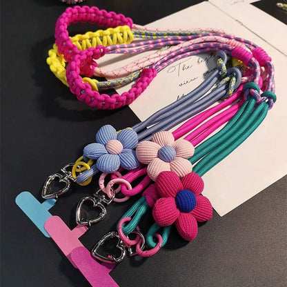 1PC Floral 2-Strand 3-Way Spliced Braided Adjustable Phone Lanyard, Dual-Use Crossbody Strap And Wristlet, Vibrant Color Durable Nylon, Suitable For All Phones, Perfect For Outdoor Activities, Metal B