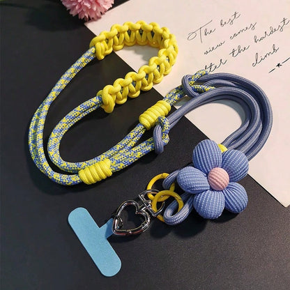 1PC Floral 2-Strand 3-Way Spliced Braided Adjustable Phone Lanyard, Dual-Use Crossbody Strap And Wristlet, Vibrant Color Durable Nylon, Suitable For All Phones, Perfect For Outdoor Activities, Metal B
