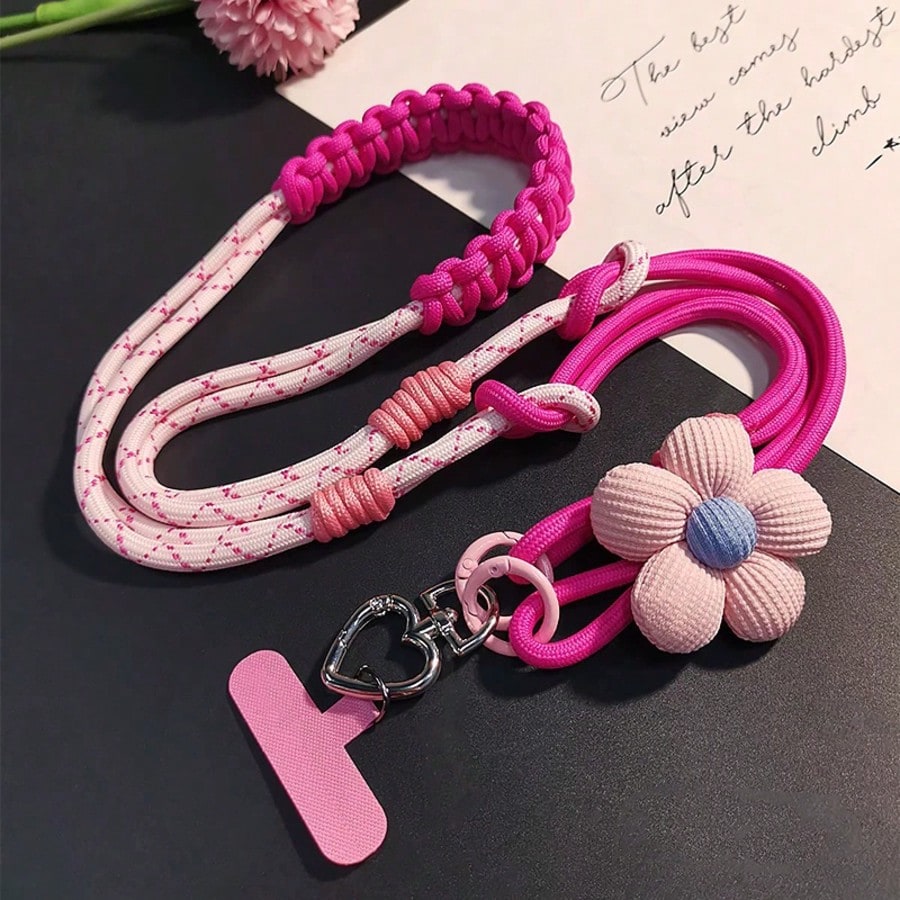 1PC Floral 2-Strand 3-Way Spliced Braided Adjustable Phone Lanyard, Dual-Use Crossbody Strap And Wristlet, Vibrant Color Durable Nylon, Suitable For All Phones, Perfect For Outdoor Activities, Metal B