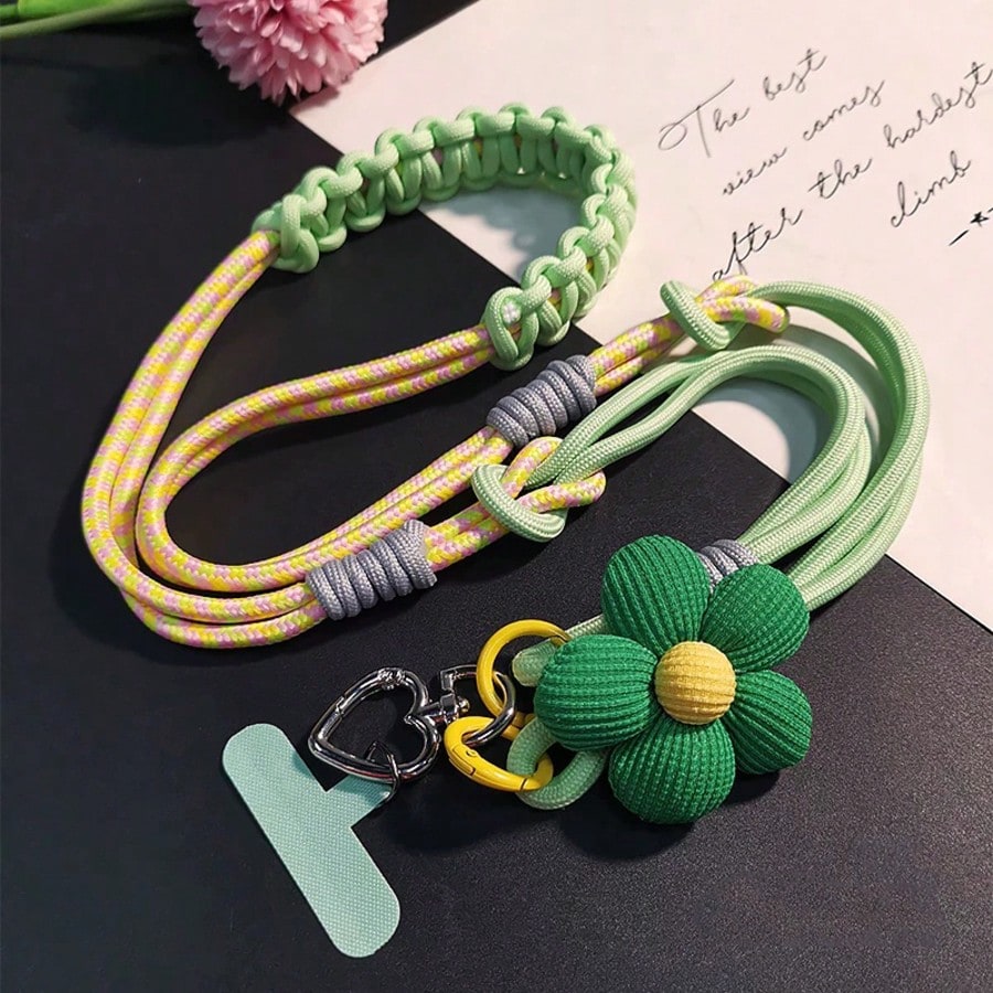 1PC Floral 2-Strand 3-Way Spliced Braided Adjustable Phone Lanyard, Dual-Use Crossbody Strap And Wristlet, Vibrant Color Durable Nylon, Suitable For All Phones, Perfect For Outdoor Activities, Metal B