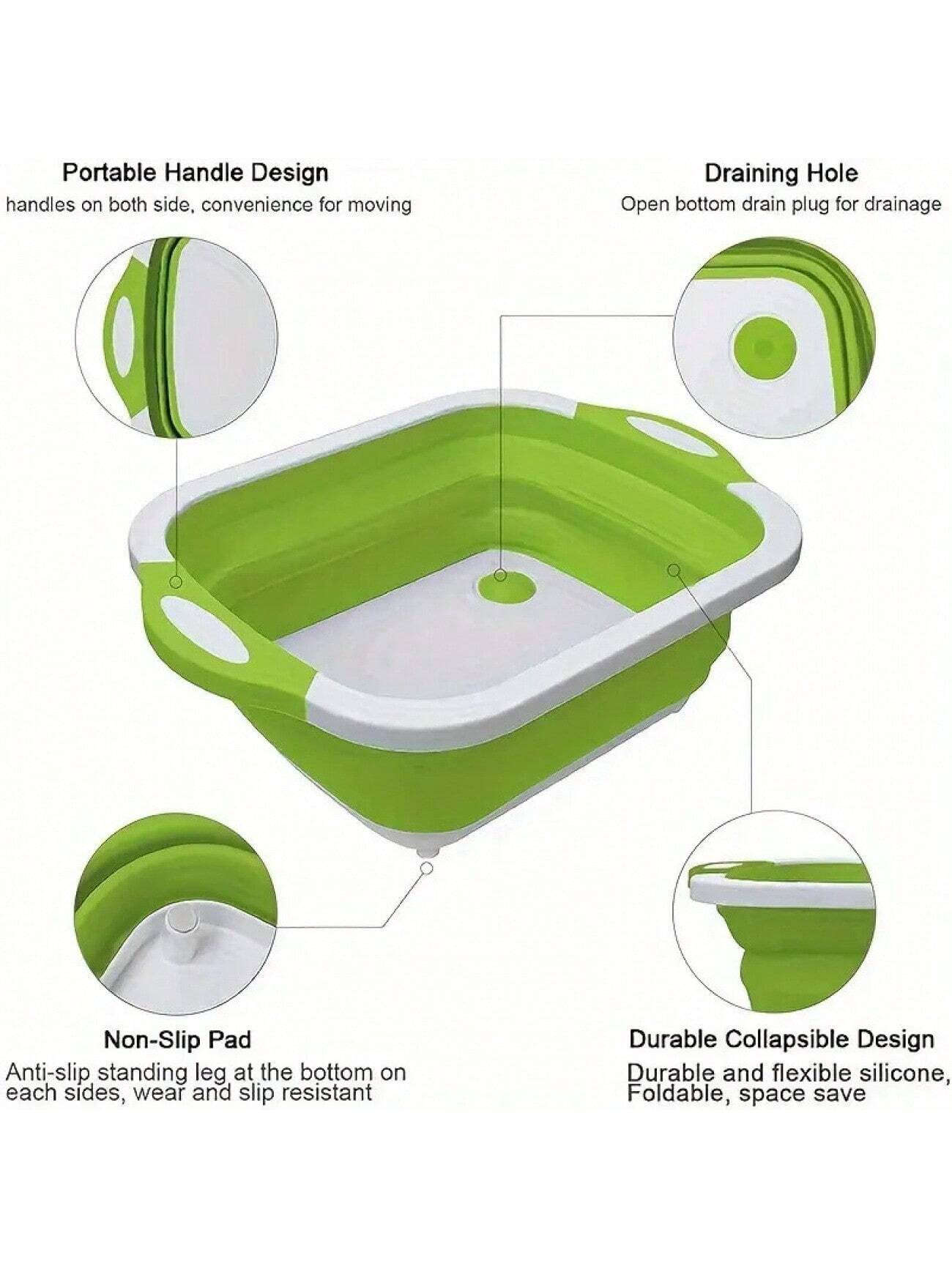 1pc Foldable Cutting Board Set- Collapsible Dishwasher-Safe Prep Bowl, Built-In Fruit/Vegetable Strainer & Non-Slip Base- 8.5QT Kitchen Sink Organizer With Knife- Space-Saving For RVs, Apartments