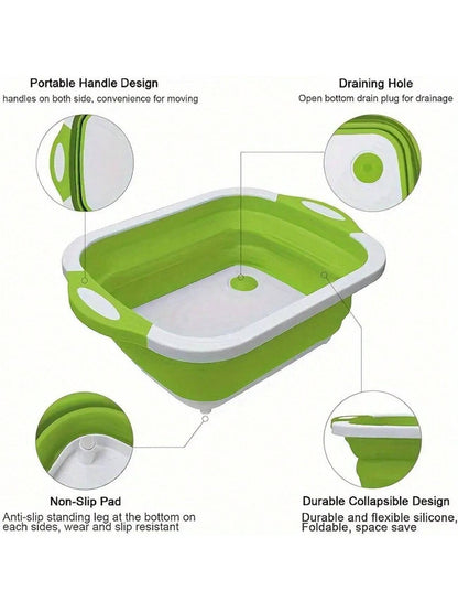 1pc Foldable Cutting Board Set- Collapsible Dishwasher-Safe Prep Bowl, Built-In Fruit/Vegetable Strainer & Non-Slip Base- 8.5QT Kitchen Sink Organizer With Knife- Space-Saving For RVs, Apartments