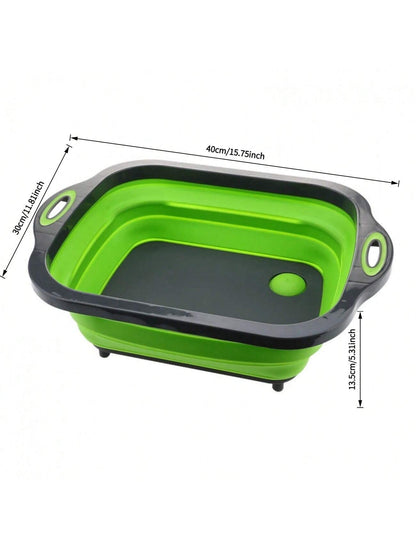 1pc Foldable Cutting Board Set- Collapsible Dishwasher-Safe Prep Bowl, Built-In Fruit/Vegetable Strainer & Non-Slip Base- 8.5QT Kitchen Sink Organizer With Knife- Space-Saving For RVs, Apartments