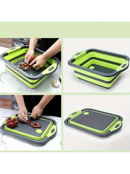 1pc Foldable Cutting Board Set- Collapsible Dishwasher-Safe Prep Bowl, Built-In Fruit/Vegetable Strainer & Non-Slip Base- 8.5QT Kitchen Sink Organizer With Knife- Space-Saving For RVs, Apartments