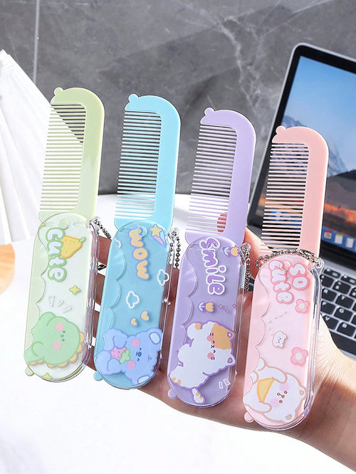 1pc Foldable Travel Comb And Mirror Set, Portable Comb And Mirror Set, Mini Comb, Small Portable Comb And Mirror Folding Makeup Mirror, Massage Comb, Suitable For Outdoor Travel, Home Use, Suitable Fo