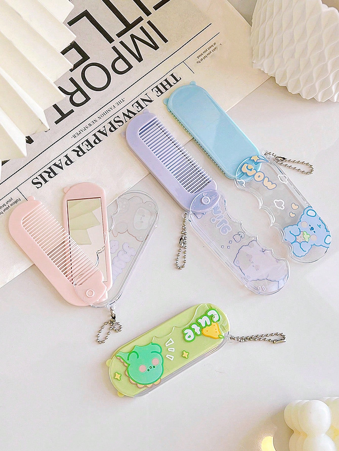 1pc Foldable Travel Comb And Mirror Set, Portable Comb And Mirror Set, Mini Comb, Small Portable Comb And Mirror Folding Makeup Mirror, Massage Comb, Suitable For Outdoor Travel, Home Use, Suitable Fo