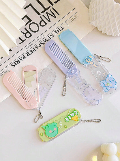 1pc Foldable Travel Comb And Mirror Set, Portable Comb And Mirror Set, Mini Comb, Small Portable Comb And Mirror Folding Makeup Mirror, Massage Comb, Suitable For Outdoor Travel, Home Use, Suitable Fo