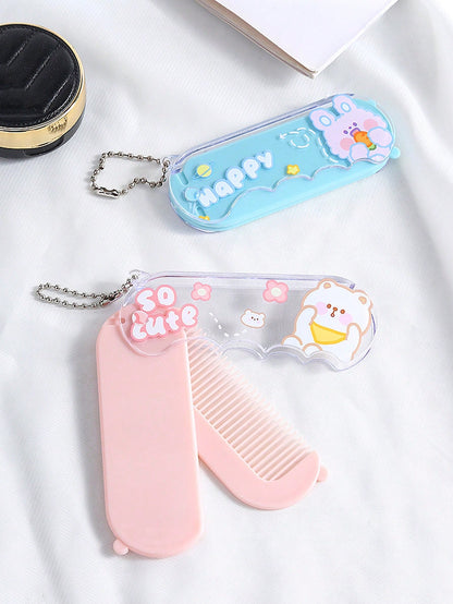 1pc Foldable Travel Comb And Mirror Set, Portable Comb And Mirror Set, Mini Comb, Small Portable Comb And Mirror Folding Makeup Mirror, Massage Comb, Suitable For Outdoor Travel, Home Use, Suitable Fo