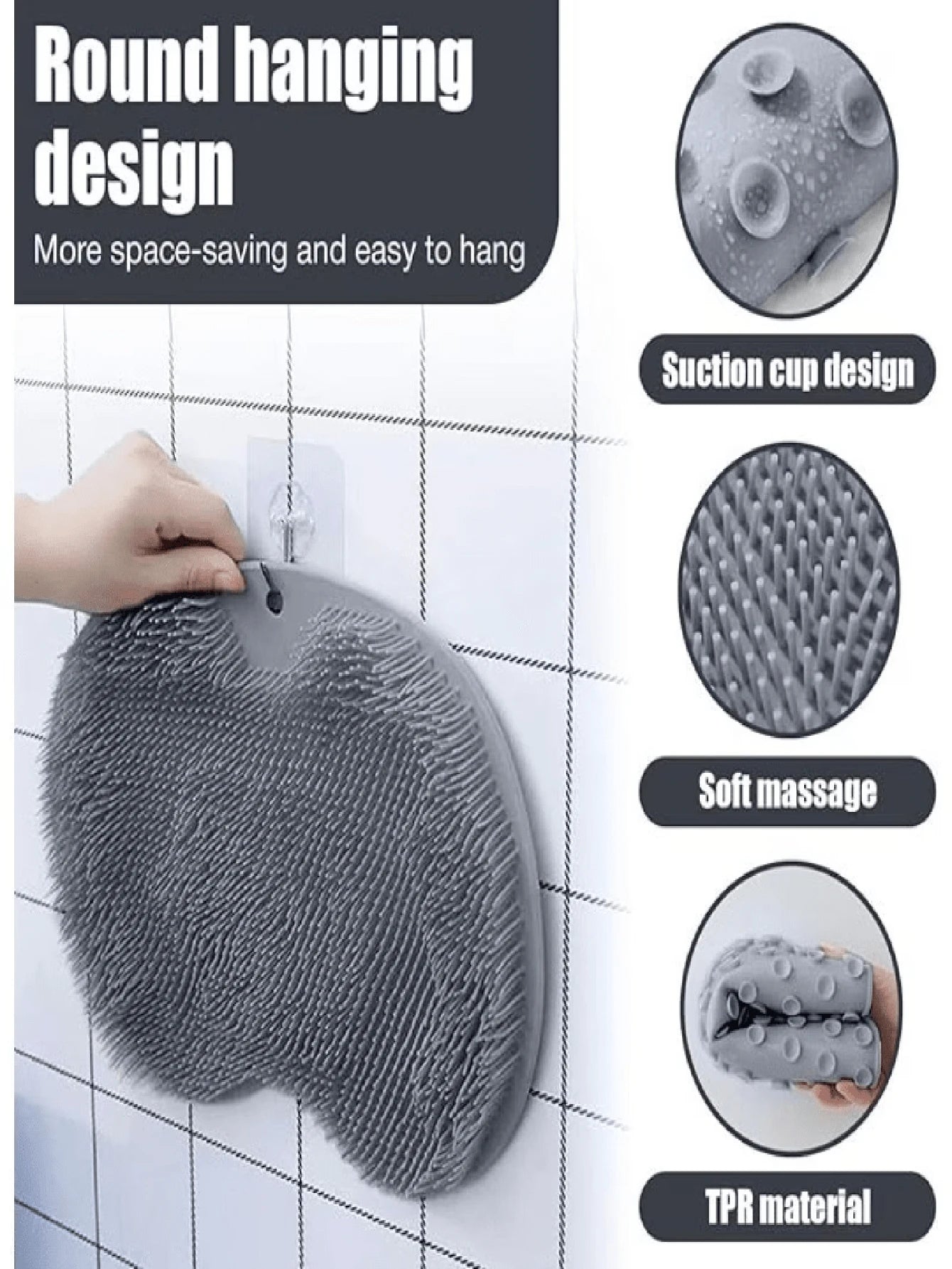 1pc Foot Scrubbing Pad, Bathroom Foot Massage Exfoliator, Back Scrubbing Pad With Suction Cups, Suitable For Bathroom, Toilet, Shower, Dorm, Back To School Supplies, Bathroom Decor Accessories, Cleani