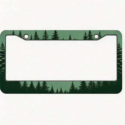 1PC, Forest Green Gradient Pine Tree Silhouettes, 2D Flat Metal License Plate Frame, 16x31cm(6.3x12.2inch), Eye-Catching Car Exterior Decor, Durable Auto Accessory Fit For Most Sedans, SUVs & Pickup T