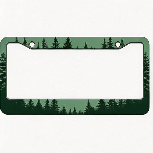 1PC, Forest Green Gradient Pine Tree Silhouettes, 2D Flat Metal License Plate Frame, 16x31cm(6.3x12.2inch), Eye-Catching Car Exterior Decor, Durable Auto Accessory Fit For Most Sedans, SUVs & Pickup T