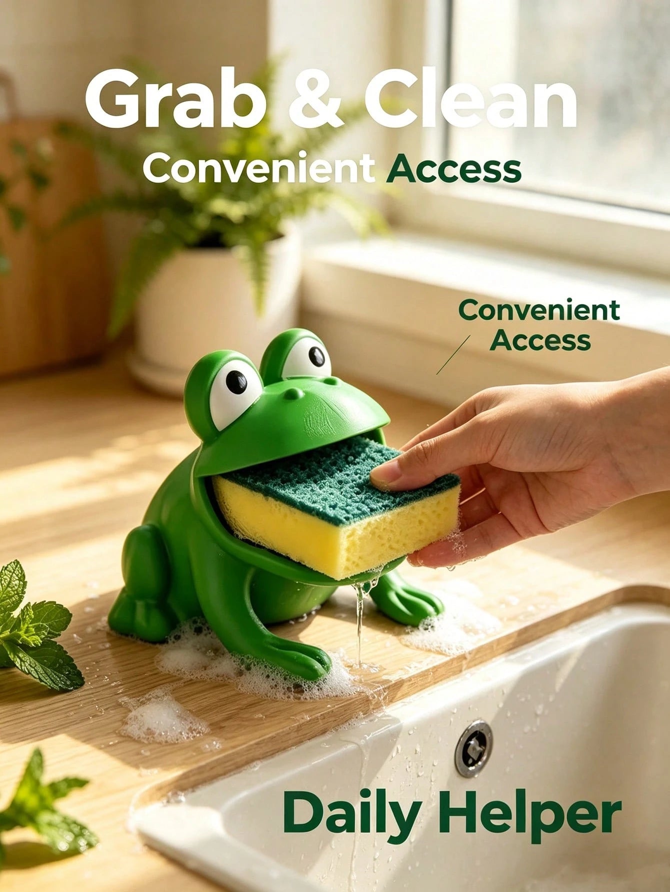 1pc Frog-Shaped Dish Brush Holder, Sponge Drain Rack, Cloth Storage Rack, Plastic Material, With Drainage System, Suitable For Kitchen Countertop, Bathroom And Storage Of Sponges, Cloths, Brushes, Ess