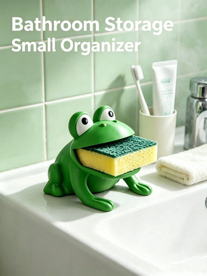 1pc Frog-Shaped Dish Brush Holder, Sponge Drain Rack, Cloth Storage Rack, Plastic Material, With Drainage System, Suitable For Kitchen Countertop, Bathroom And Storage Of Sponges, Cloths, Brushes, Ess