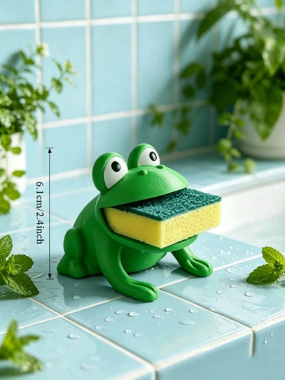 1pc Frog-Shaped Dish Brush Holder, Sponge Drain Rack, Cloth Storage Rack, Plastic Material, With Drainage System, Suitable For Kitchen Countertop, Bathroom And Storage Of Sponges, Cloths, Brushes, Ess
