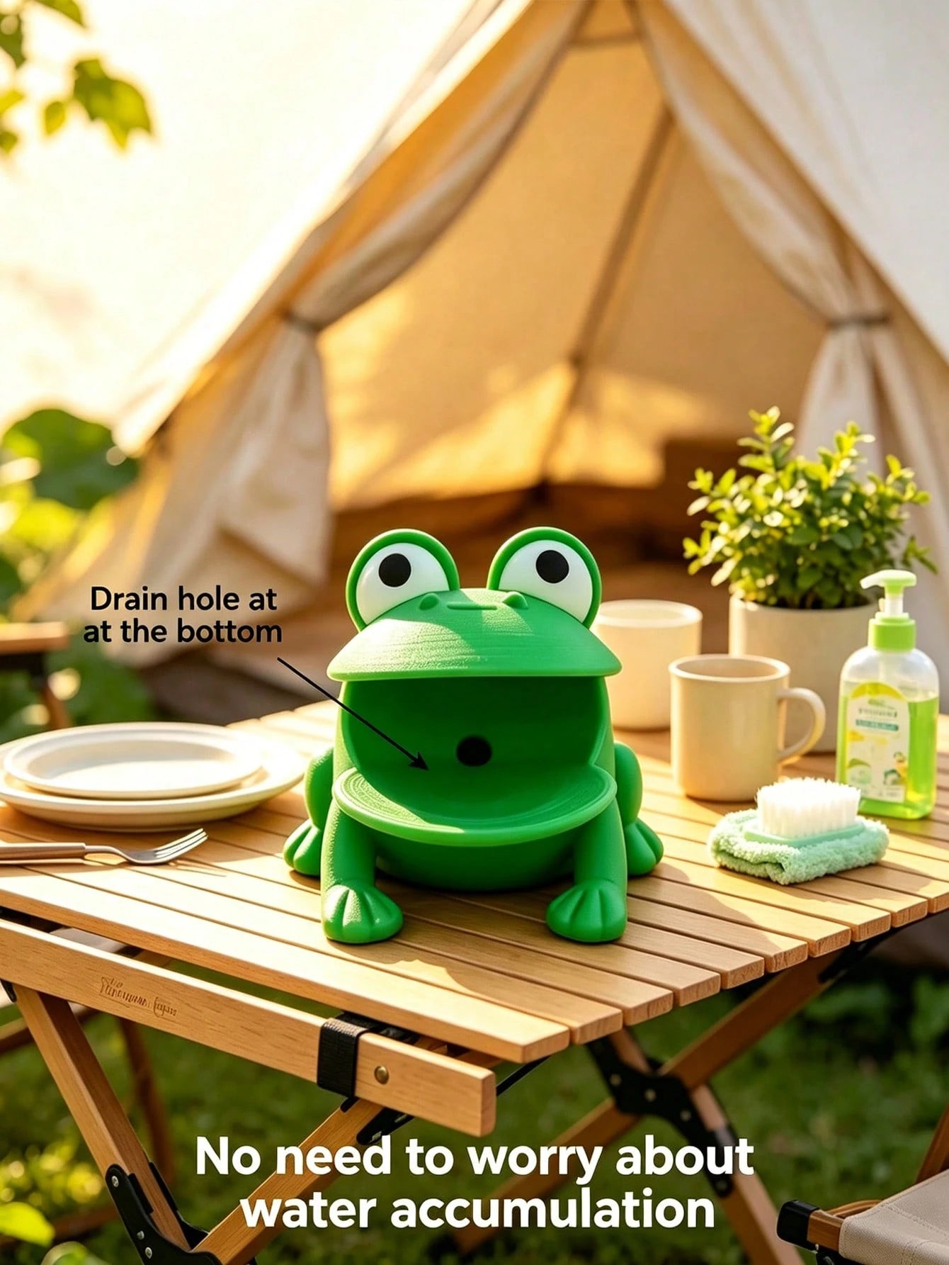 1pc Frog-Shaped Dish Brush Holder, Sponge Drain Rack, Cloth Storage Rack, Plastic Material, With Drainage System, Suitable For Kitchen Countertop, Bathroom And Storage Of Sponges, Cloths, Brushes, Ess