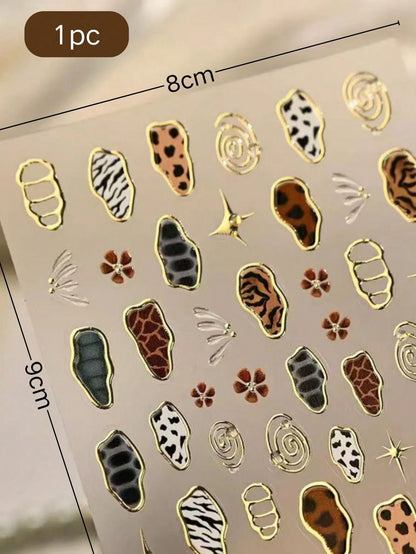 1pc Gilded Edge Multi-Style Animal Texture Face Stickers, Spiral Line Silver Glitter Four-Pointed Star, American Vintage Hot Girl Photography Cold Tone Smoky Highlight Makeup Stickers, Self-Adhesive
