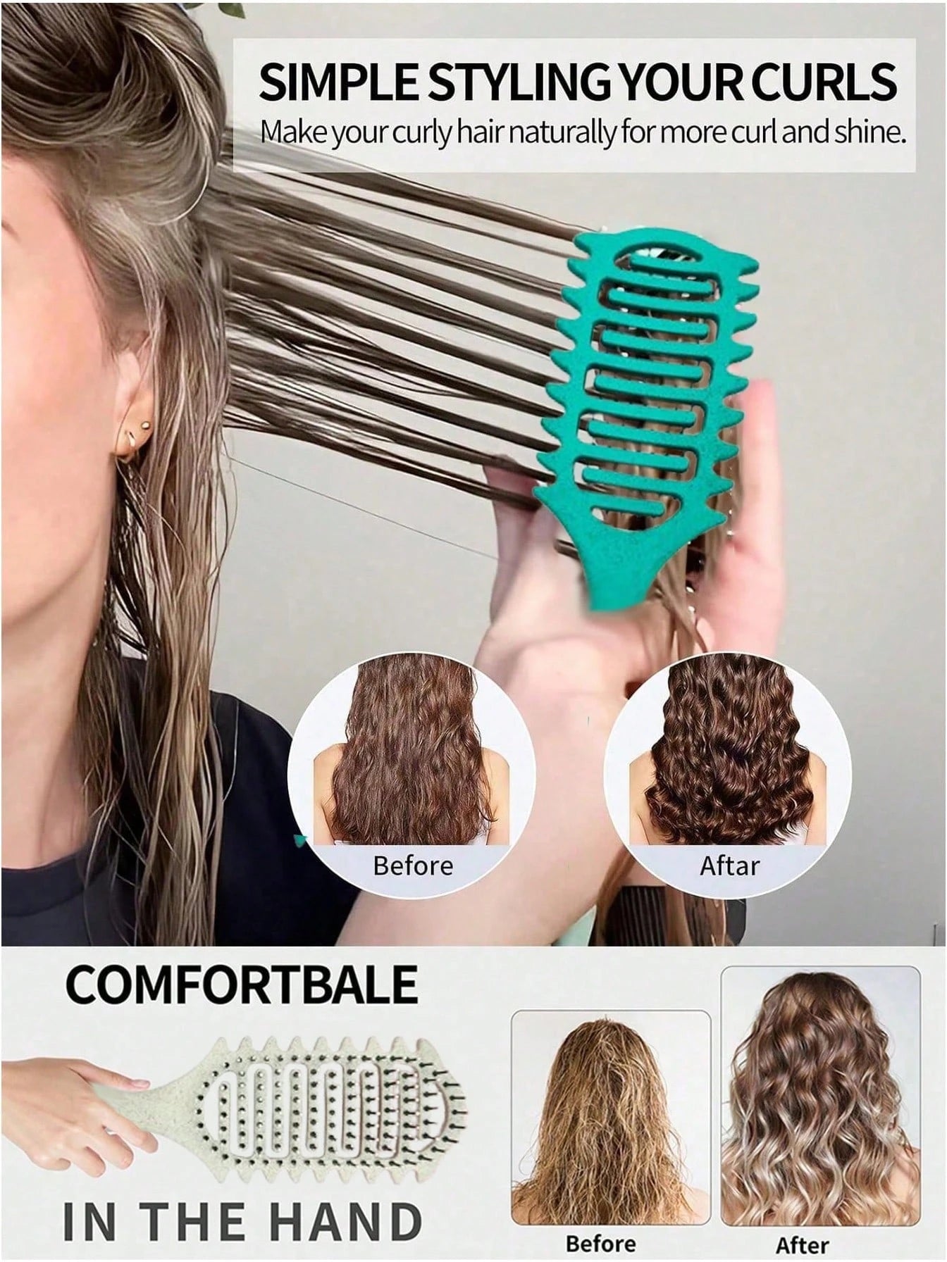 1pc Hair Styling Comb- Create Voluminous Wavy Hairstyles Without Electricity, Perfect Gift For Friends