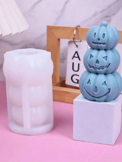 1pc Halloween 3-In-1 Pumpkin Candle Silicone Mold, Halloween Candle Decor Home Plaster Figurine Silicone Mold