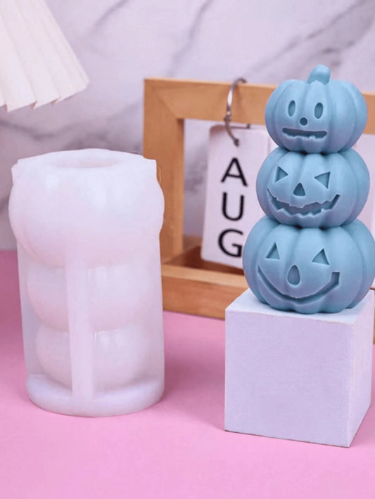 1pc Halloween 3-In-1 Pumpkin Candle Silicone Mold, Halloween Candle Decor Home Plaster Figurine Silicone Mold