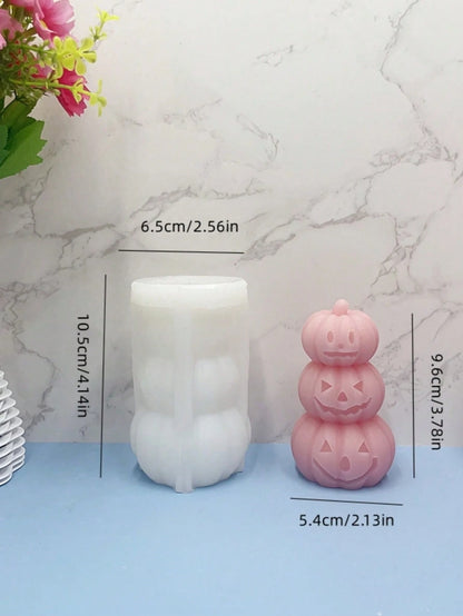 1pc Halloween 3-In-1 Pumpkin Candle Silicone Mold, Halloween Candle Decor Home Plaster Figurine Silicone Mold