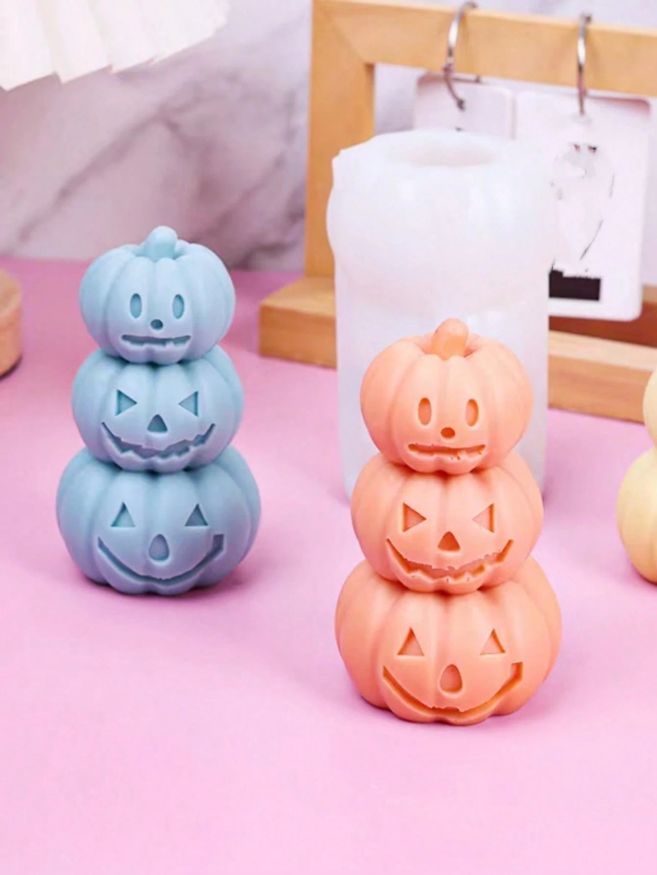 1pc Halloween 3-In-1 Pumpkin Candle Silicone Mold, Halloween Candle Decor Home Plaster Figurine Silicone Mold