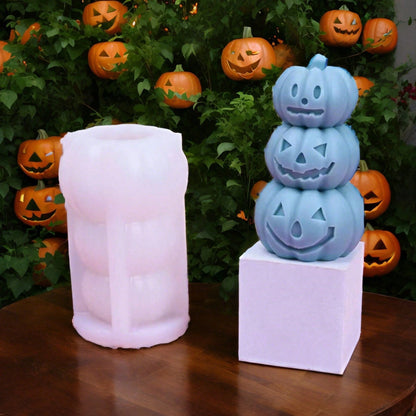 1pc Halloween 3-In-1 Pumpkin Candle Silicone Mold, Halloween Candle Decor Home Plaster Figurine Silicone Mold