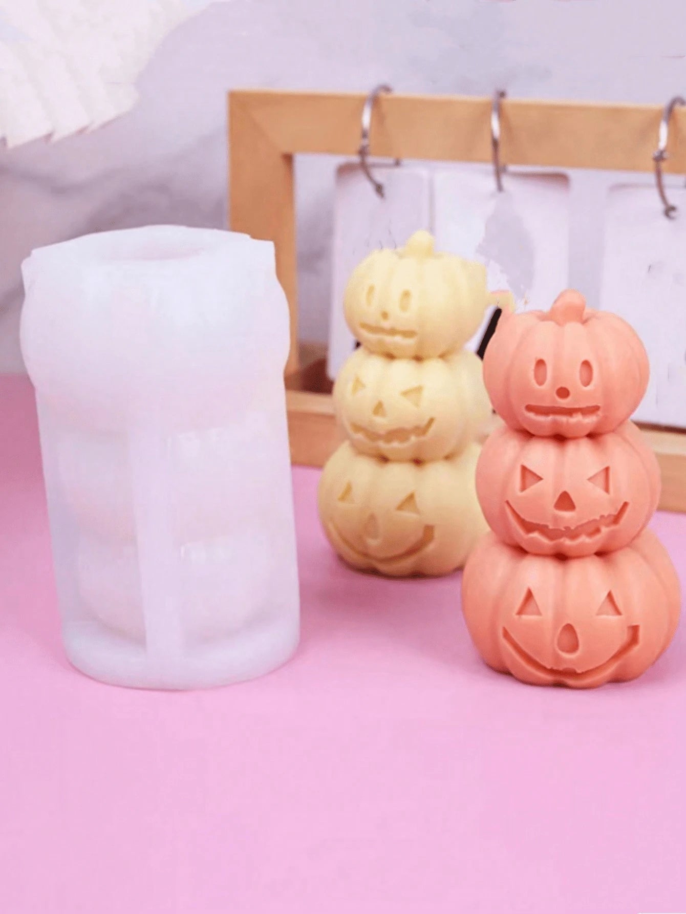 1pc Halloween 3-In-1 Pumpkin Candle Silicone Mold, Halloween Candle Decor Home Plaster Figurine Silicone Mold