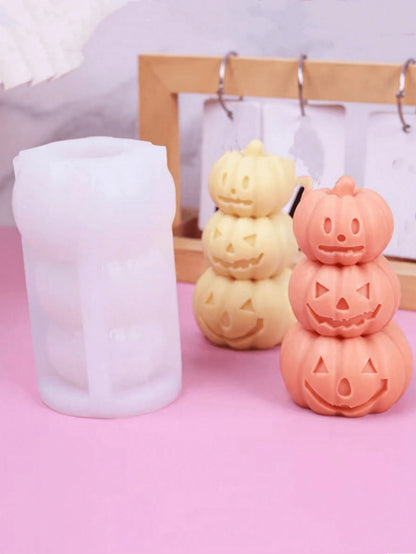 1pc Halloween 3-In-1 Pumpkin Candle Silicone Mold, Halloween Candle Decor Home Plaster Figurine Silicone Mold