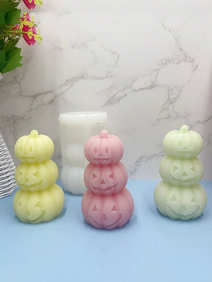 1pc Halloween 3-In-1 Pumpkin Candle Silicone Mold, Halloween Candle Decor Home Plaster Figurine Silicone Mold