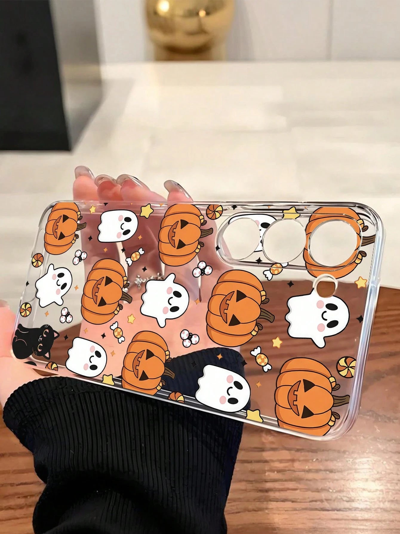 1pc Halloween Pumpkin Lantern Ghost Black Cat Transparent Soft Phone Case Protective Cover Compatible With Huawei Honor, Galaxy A04e/12/A13/A14/A34/A50/A52/A53/A54/S21/S22/S23/S24/S25/S25Ultra/S25FE/S