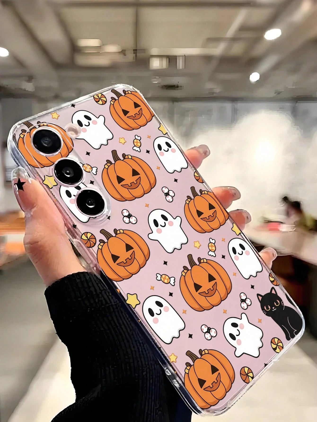 1pc Halloween Pumpkin Lantern Ghost Black Cat Transparent Soft Phone Case Protective Cover Compatible With Huawei Honor, Galaxy A04e/12/A13/A14/A34/A50/A52/A53/A54/S21/S22/S23/S24/S25/S25Ultra/S25FE/S
