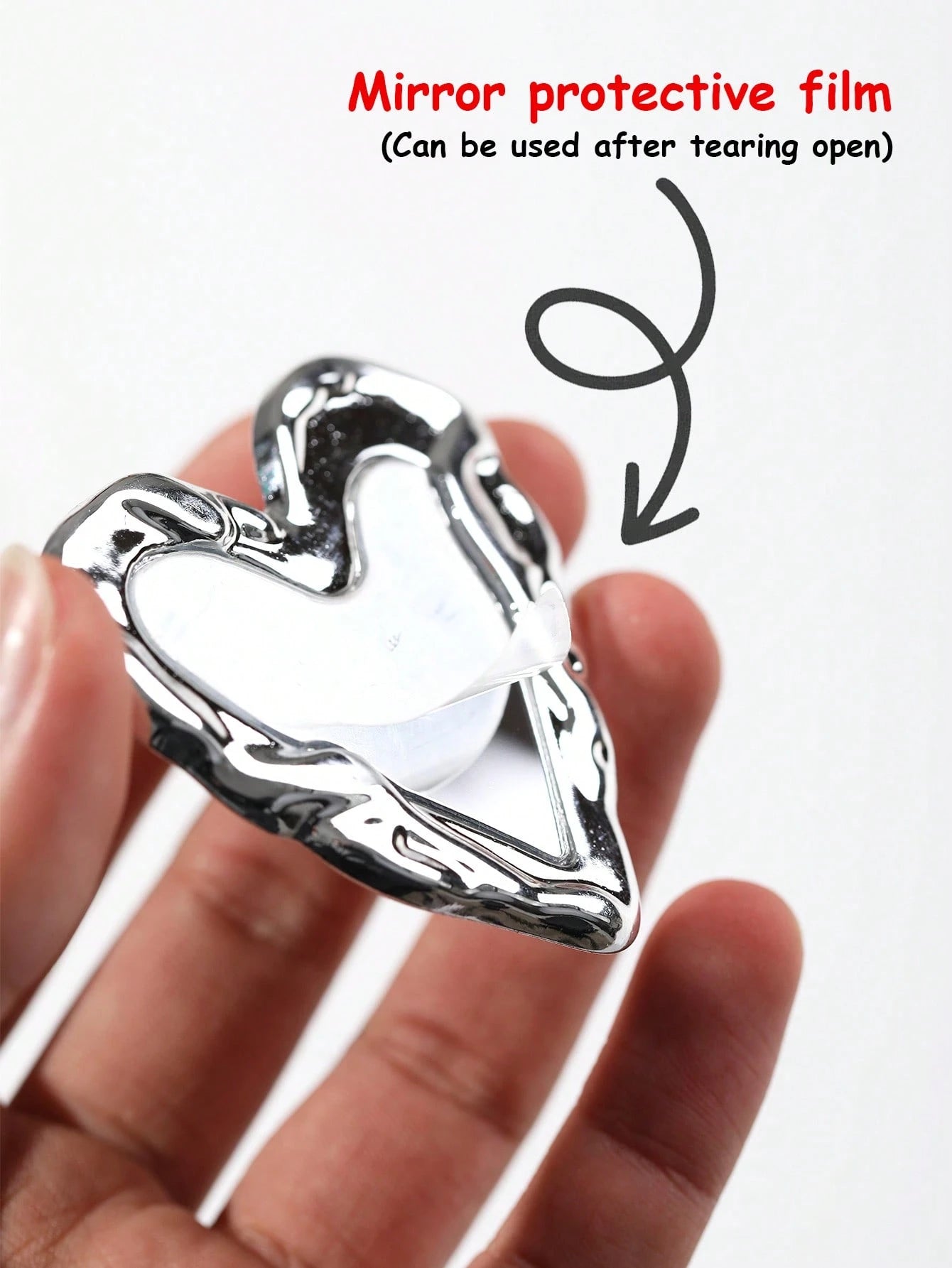 1pc Heart-Shaped Mirror Airbag Phone Stand, Electroplated Shiny Silver Creative Cool Niche High Aesthetic Ins Style, Portable Photo Editing Tool, Comfortable Desktop Stand, Telescopic Push-Pull Design