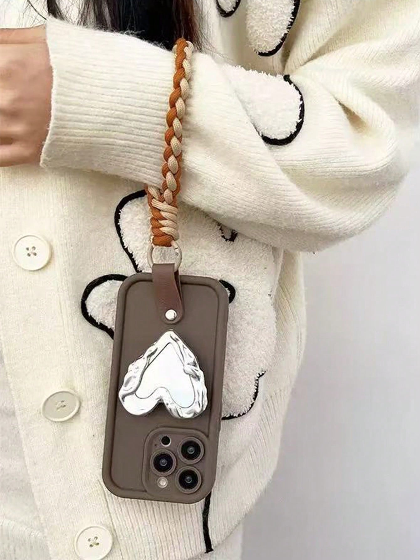 1pc Heart-Shaped Mirror Airbag Phone Stand, Electroplated Shiny Silver Creative Cool Niche High Aesthetic Ins Style, Portable Photo Editing Tool, Comfortable Desktop Stand, Telescopic Push-Pull Design