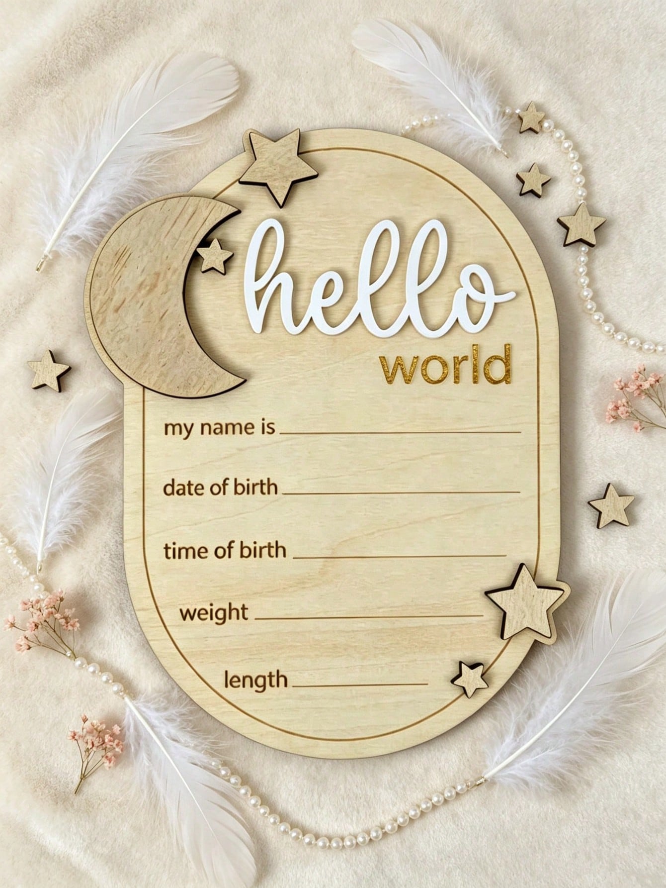 1pc "Hello World" 3D Wooden Kids Announcement Board- Star & Moon Design, Perfect For Baby's First Photo, Milestone Cards, Birthday Gift