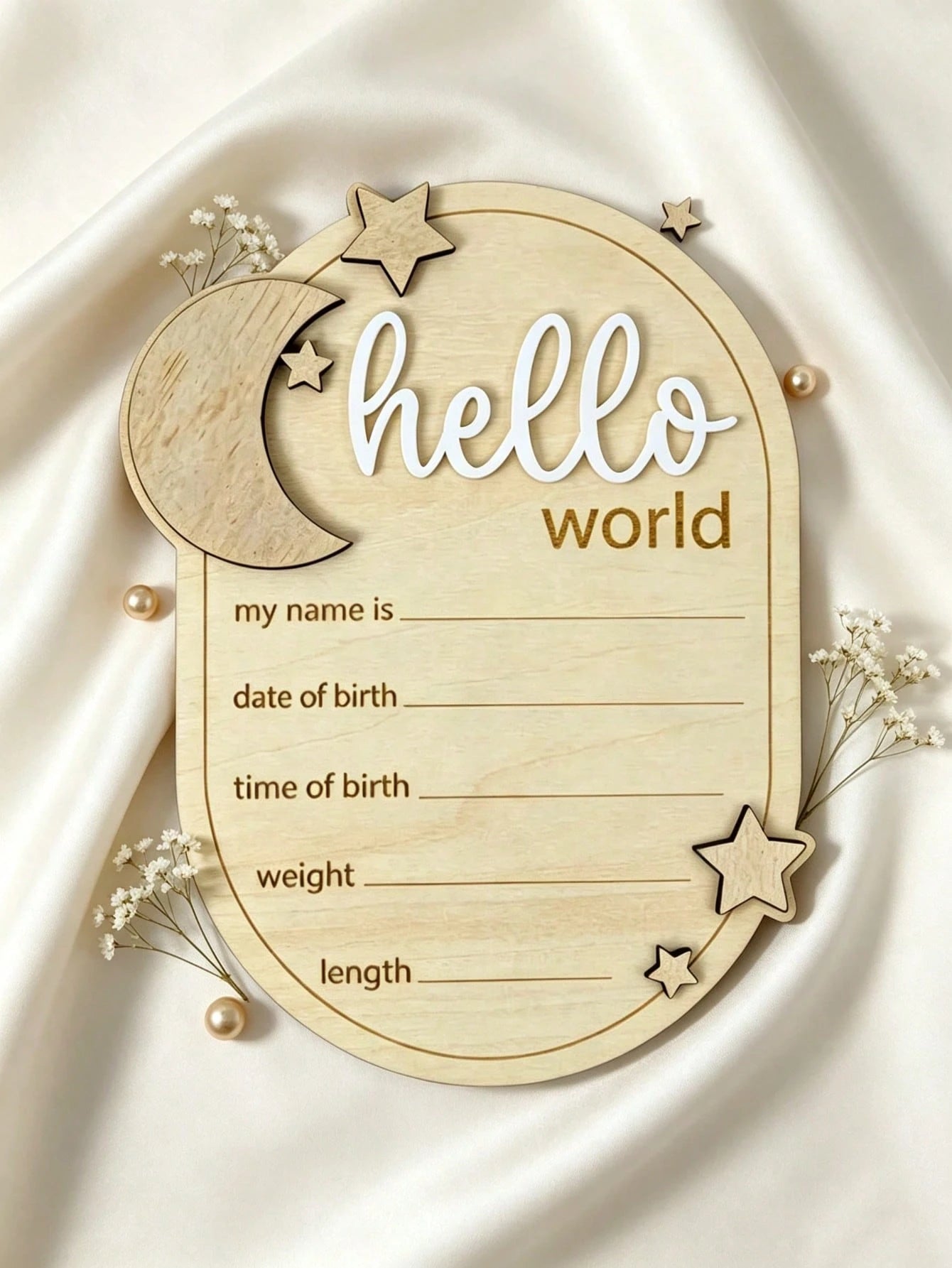 1pc "Hello World" 3D Wooden Kids Announcement Board- Star & Moon Design, Perfect For Baby's First Photo, Milestone Cards, Birthday Gift