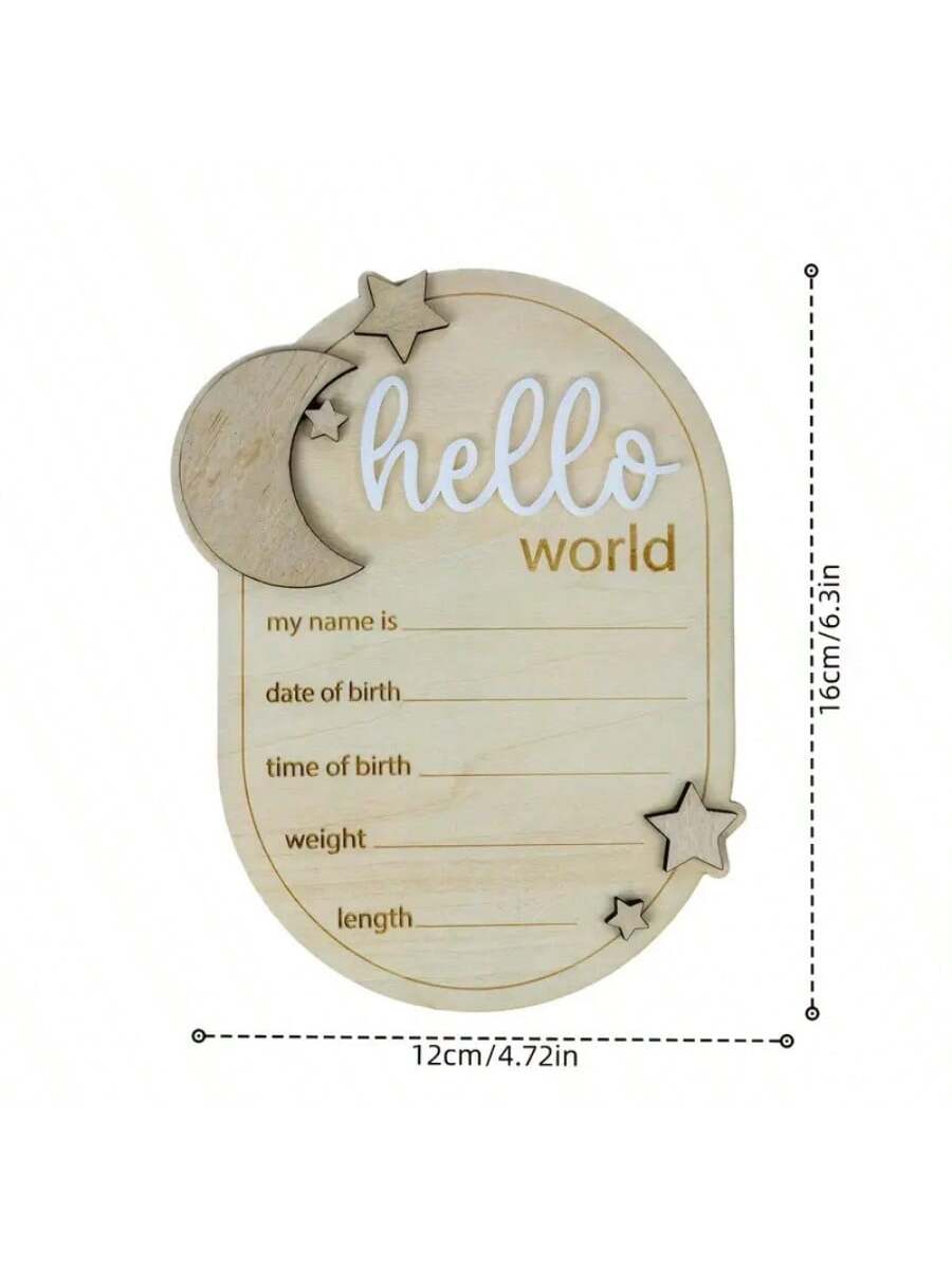 1pc "Hello World" 3D Wooden Kids Announcement Board- Star & Moon Design, Perfect For Baby's First Photo, Milestone Cards, Birthday Gift